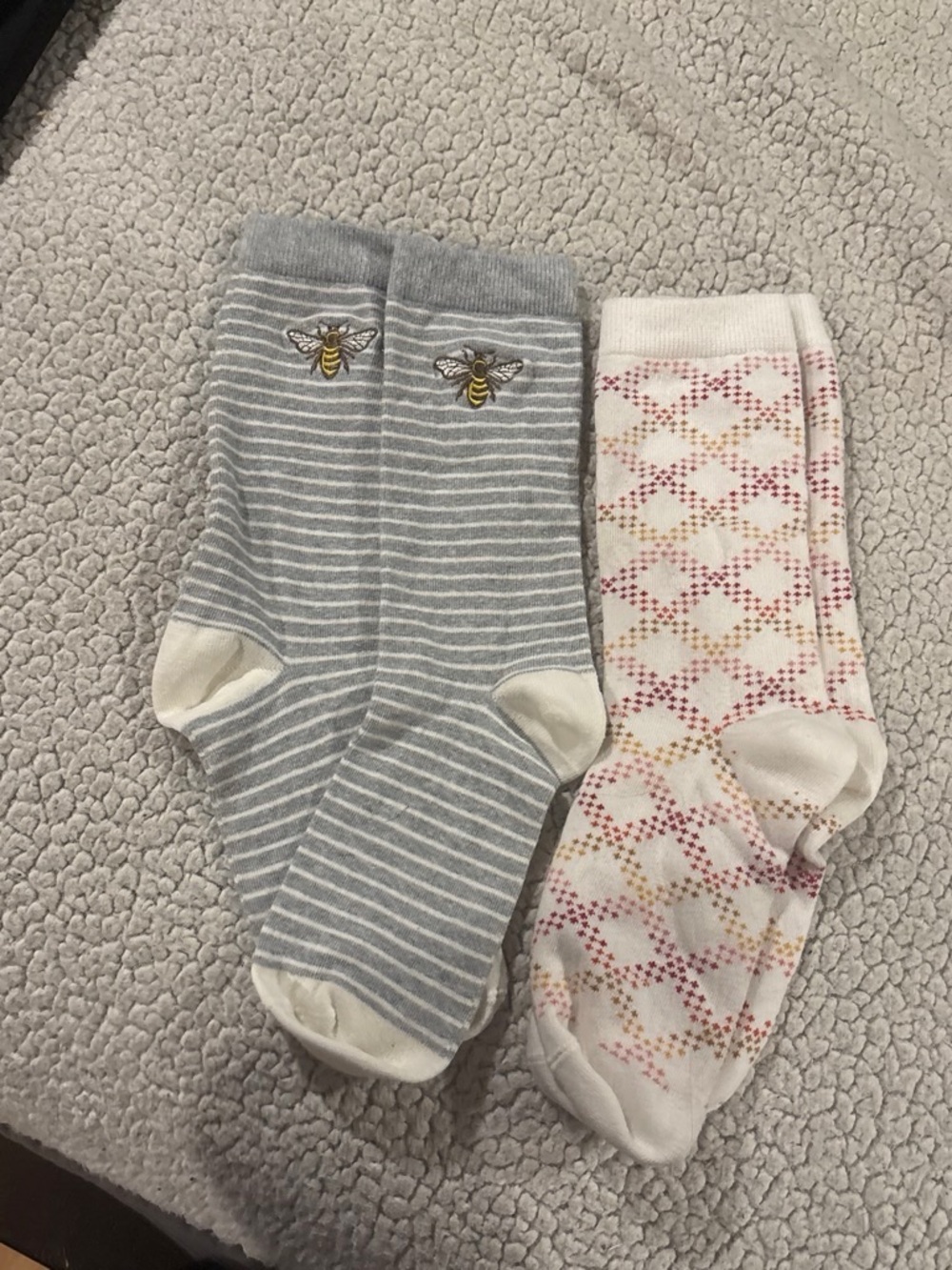 Gray Bee Stripe Socks and Cream Argyle Socks - Unbranded